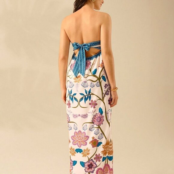 Multicolor Boho Women's Tropical Floral Print Sleeveless Tie Front Beach Dress - Picture 2 of 8